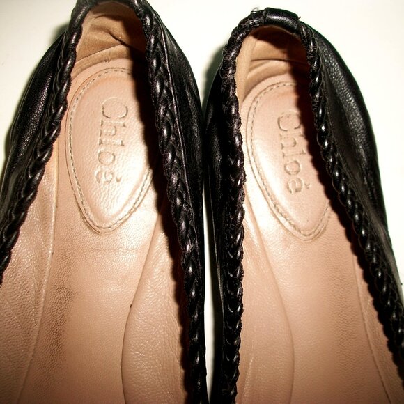 CHLOE Paris Black Leather Ballet FLats with Braided-Edging 39.5M 9.5M $595 - Picture 7 of 8